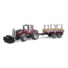 Bruder Massey Ferguson 7480 Traktor mit Frontlader und Holzträger