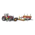 Bruder Massey Ferguson 7480 Traktor mit Frontlader und Holzträger