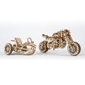 Ugears Mechanisches 3D-Holzpuzzle UGR-10 Motorrad (Scrambler) mit Karre
