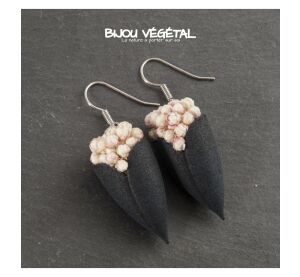 Live Jewellery - Tulpenohrringe schwarz mit permanenten weißen Blüten