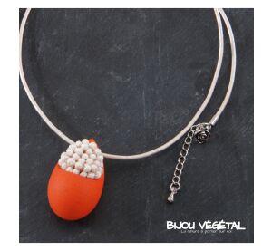 Live Jewellery - Orangefarbene Halskette mit permanenten weißen Blumen in Tränenform