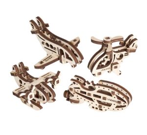 Ugears Mechanisches 3D-Holzpuzzle 4 Mechanische Anhänger Fliegende Maschinen