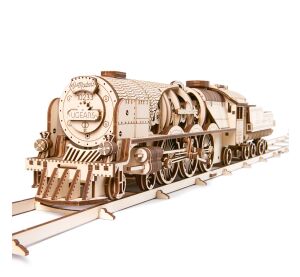 Ugears Mechanisches 3D-Holzpuzzle V-Express Dampflokomotive 4-6-2 mit Tender
