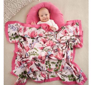 Tommy Lise Bambus-Musselin-Decke Magnolia Lovebirds 106x106 cm