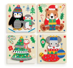 Mudpuppy Holzpuzzle-Set mit 4 Weihnachtspuzzles