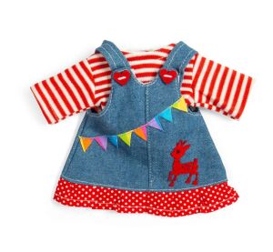 Bigjigs Toys Jeans Latzkleid mit gestreiftem Shirt für Puppe 28 cm