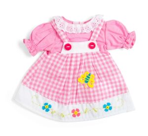 Bigjigs Toys Rosa kariertes Kleid mit Latz für Puppe 34 cm