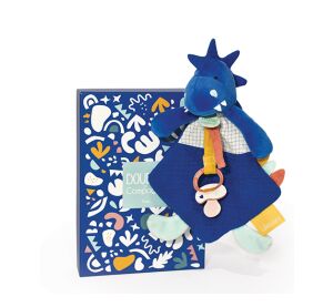 Doudou-Geschenkset - Spielzeug mit Schnullerhalter Dinosaurier blau 23 cm