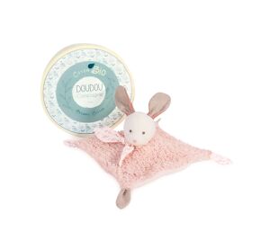 Doudou-Geschenkset - Plüschkaninchen mit rosa Decke aus Bio-Baumwolle 25 cm