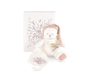 Doudou Geschenkset Teddybär mit Schnullerkette und Kuscheldecke Rosa 20 cm