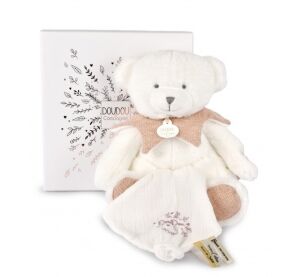 Doudou Geschenkset Teddybär mit Decke 30 cm Rosa
