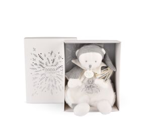Doudou Geschenkset Plüsch Teddybär mit Hut Grau 25 cm