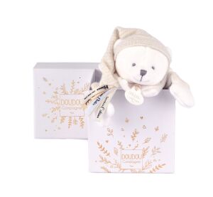 Doudou Geschenkset Plüsch Teddybär mit Mütze Beige 25 cm