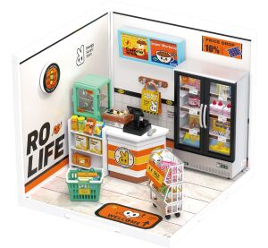 RoboTime 3D-Holzpuzzle Miniaturhaus Gemischtwarenladen