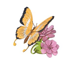 Woodcraft 3D-Holzpuzzle Schmetterling auf bunten Blumen