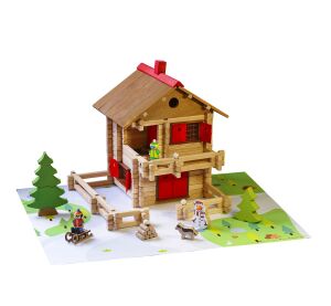 Jeujura Holzbaukasten 215 Teile Große Almhütte