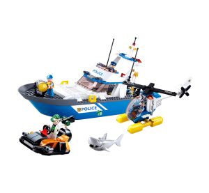 Sluban Police M38-B0657 Schiff, Hubschrauber und Dieb in einem Boot