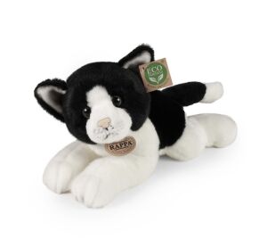 Rappa Plüschkatze weiß-schwarz liegend 30 cm ECO-FRIENDLY
