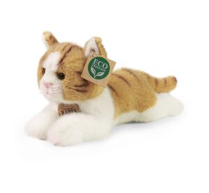 Rappa Plüschkatze liegend braun-weiß 20 cm ECO-FRIENDLY