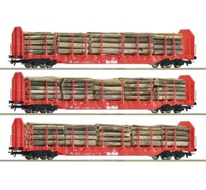 Roco Set 3 Stück Rungenwagen Rnoos mit Ladung OnRail - 6600318