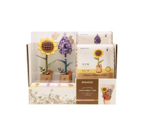 RoboTime Display mit Sonnenblumen und Flieder