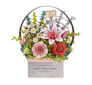 RoboTime 3D-Holzpuzzle Korb mit Blumen