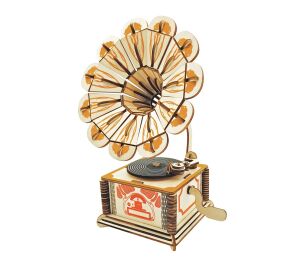 Woodcraft Holz 3D Puzzle Gramophone bunt