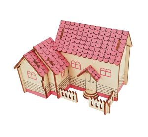 Woodcraft Hölzernes 3D Puzzle Lila Haus