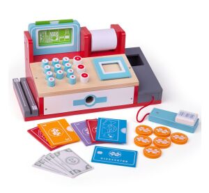 Bigjigs Toys Hölzerne Registrierkasse rot
