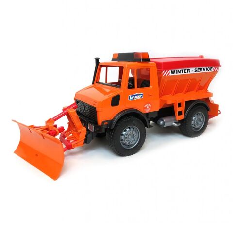 Bruder Mercedes Benz UNIMOG Streuwagen mit Pflug