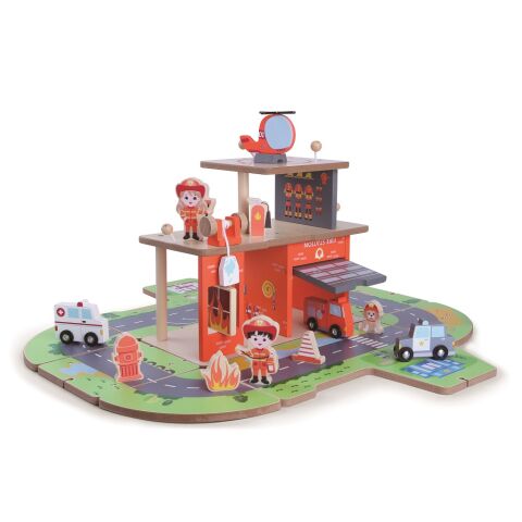2Kids Toys Station aus Holz Feuerwehrleute 2 in 1
