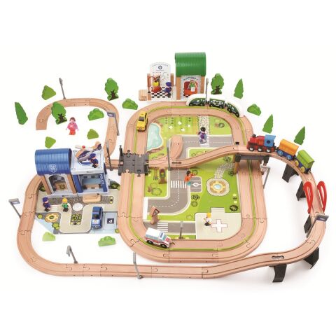 2Kids Toys Holzeisenbahn Stadt und Dorf 200 Teile