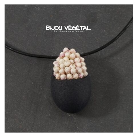 Live Jewellery - Tear Necklace schwarz mit permanenten weißen Blumen