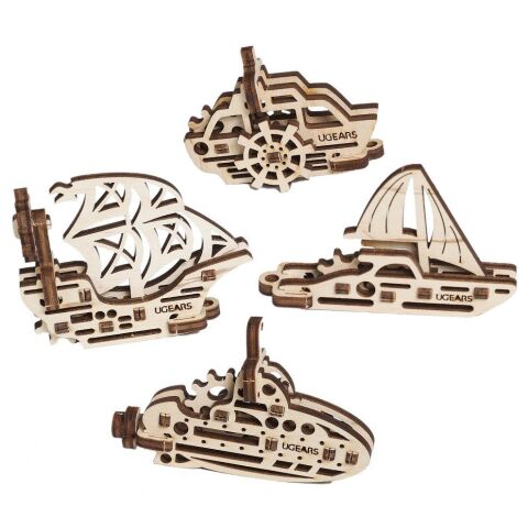 Ugears Mechanisches 3D-Holzpuzzle 4 mechanische Anhängern Gefäße
