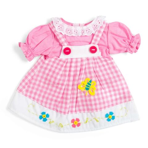 Bigjigs Toys Rosa kariertes Kleid mit Latz für Puppe 34 cm