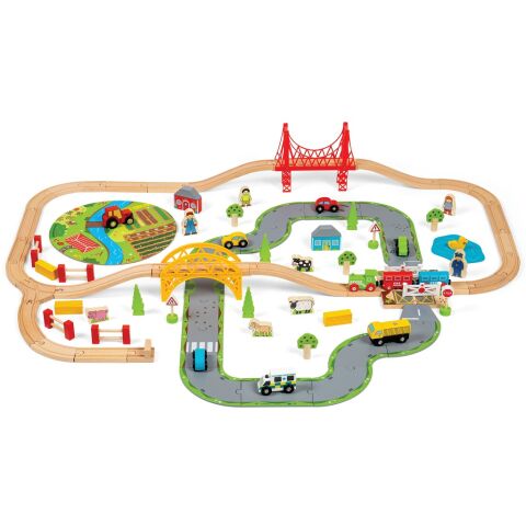Bigjigs Rail Holzschienenbahn mit Landstraße 80 Teile