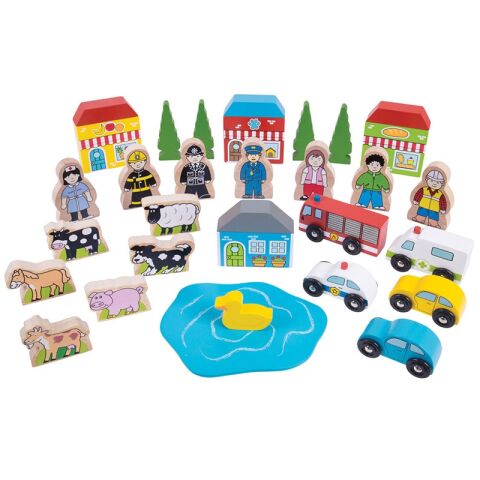 Bigjigs Rail Großes Set mit Zubehör für Holzeisenbahnen