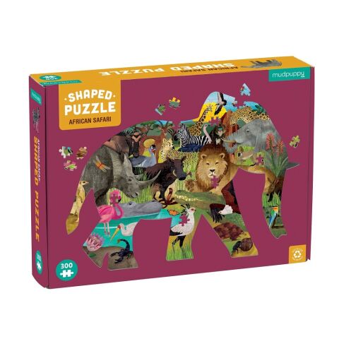 Mudpuppy Puzzle Afrikanische Safari in Form eines Elefanten 300 Teile