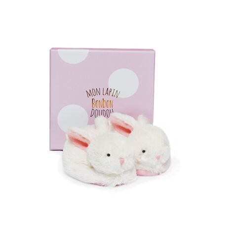 Doudou-Geschenkset - Set von Schuhen mit Rasseln Kaninchen rosa 0-6 Monate