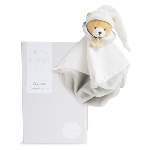 Doudou Geschenkset Plüsch Schlafunterlage grauer Teddybär 25 cm