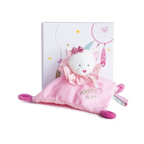 Doudou Geschenkset - Plüsch-Schlafunterlage rosa Katze 20 cm