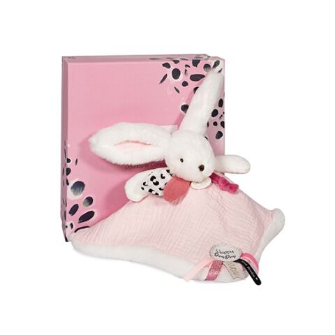 Doudou Geschenkset rosa - Kaninchen mit quadratischer Decke 25 cm