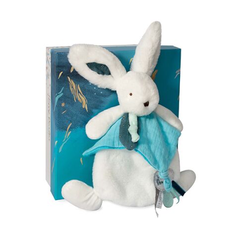 Doudou-Geschenkset - Gefülltes Kaninchen mit Fliegenpilz 25 cm blau