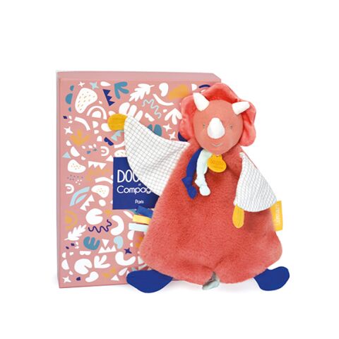 Doudou-Geschenkset - Plüsch Schnuffeltuch Dinosaurier Orange 25 cm