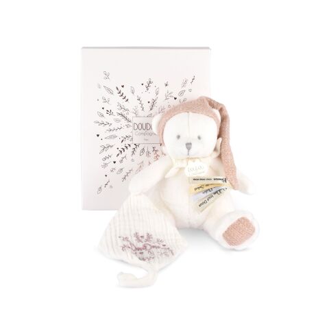 Doudou Geschenkset Teddybär mit Schnullerkette und Kuscheldecke Rosa 20 cm