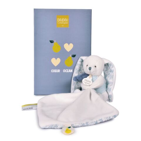 Doudou Geschenkset Plüschhase mit Decke 10 cm Blau