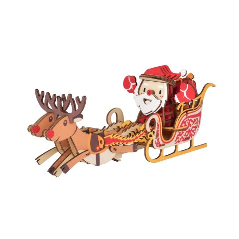 Woodcraft Hölzernes 3D puzzle Weihnachtsmannschlitten