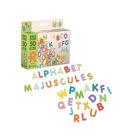 Jeujura Magnetische Großbuchstaben aus Holz 50 Stück.