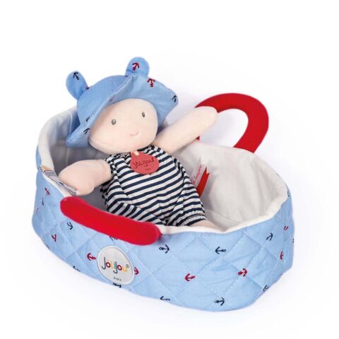 Doudou Jolijou Puppe in blauer Tragetasche 20 cm