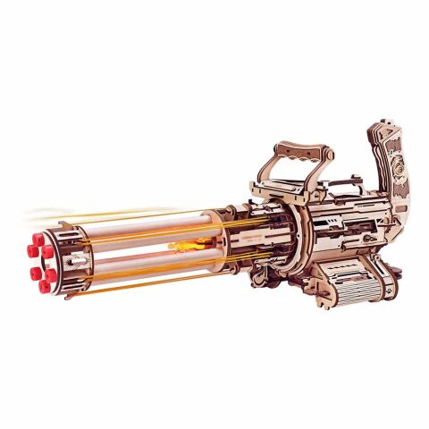 RoboTime Mechanisches 3D-Puzzle aus Holz Rotierendes Maschinengewehr